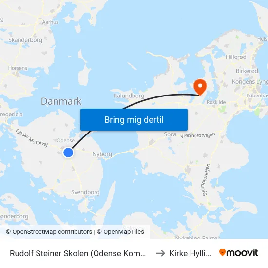 Rudolf Steiner Skolen (Odense Kommune) to Kirke Hyllinge map