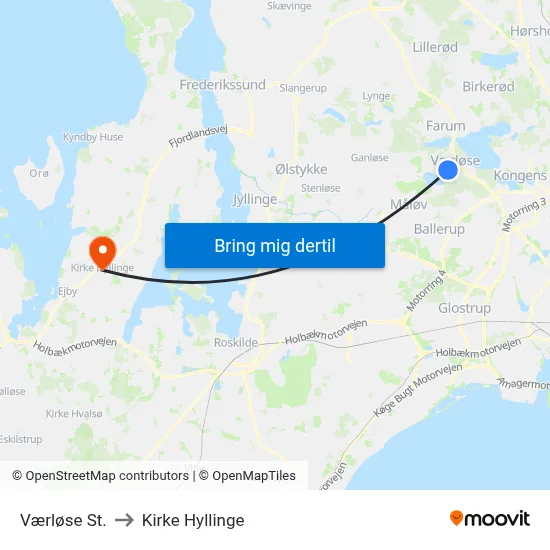 Værløse St. to Kirke Hyllinge map