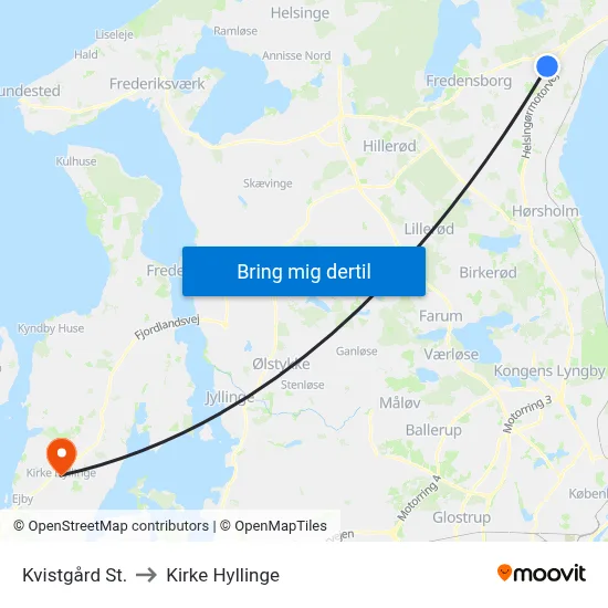 Kvistgård St. to Kirke Hyllinge map
