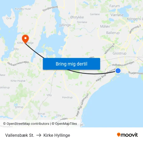 Vallensbæk St. to Kirke Hyllinge map