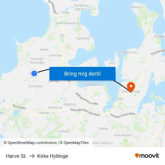 Hørve St. to Kirke Hyllinge map