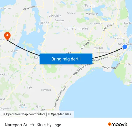Nørreport St. to Kirke Hyllinge map