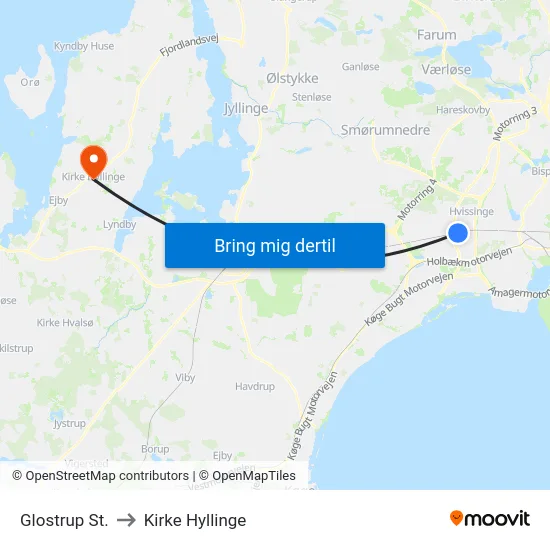 Glostrup St. to Kirke Hyllinge map
