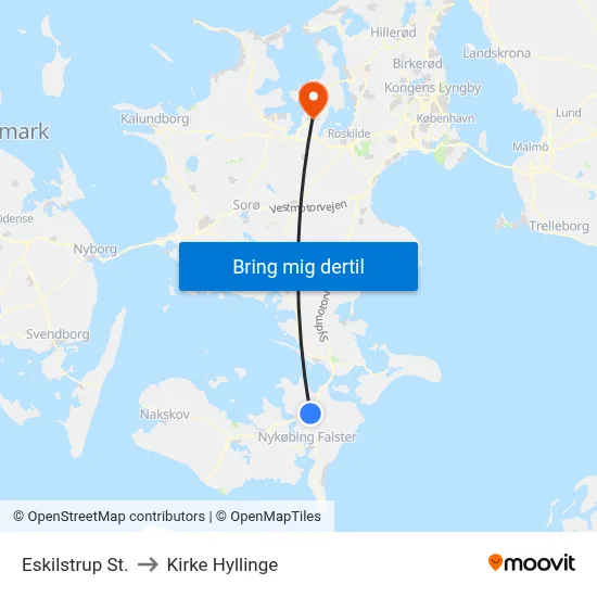 Eskilstrup St. to Kirke Hyllinge map