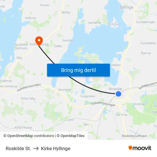 Roskilde St. to Kirke Hyllinge map
