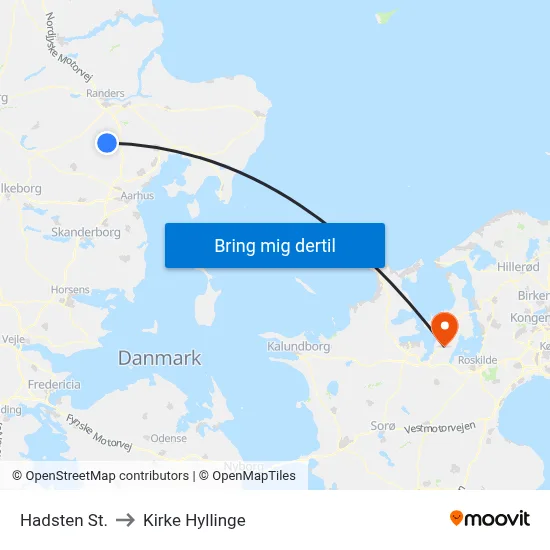 Hadsten St. to Kirke Hyllinge map