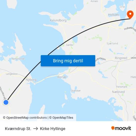 Kværndrup St. to Kirke Hyllinge map