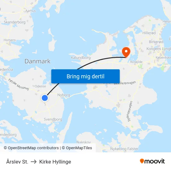 Årslev St. to Kirke Hyllinge map