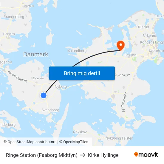 Ringe Station (Faaborg Midtfyn) to Kirke Hyllinge map