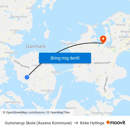 Gummerup Skole (Assens Kommune) to Kirke Hyllinge map