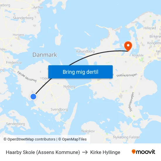 Haarby Skole (Assens Kommune) to Kirke Hyllinge map