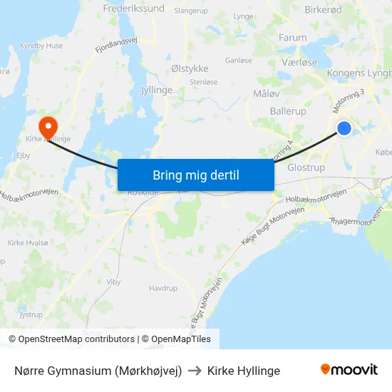 Nørre Gymnasium (Mørkhøjvej) to Kirke Hyllinge map