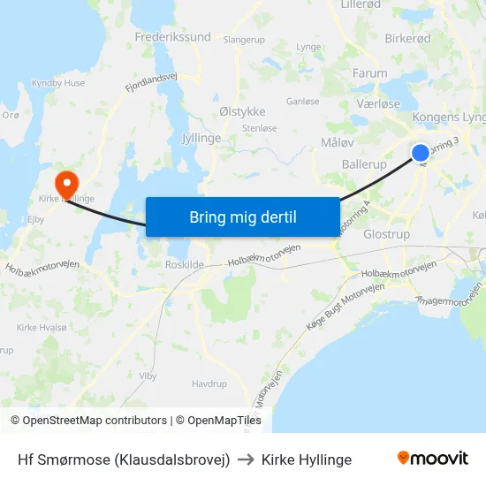 Hf Smørmose (Klausdalsbrovej) to Kirke Hyllinge map