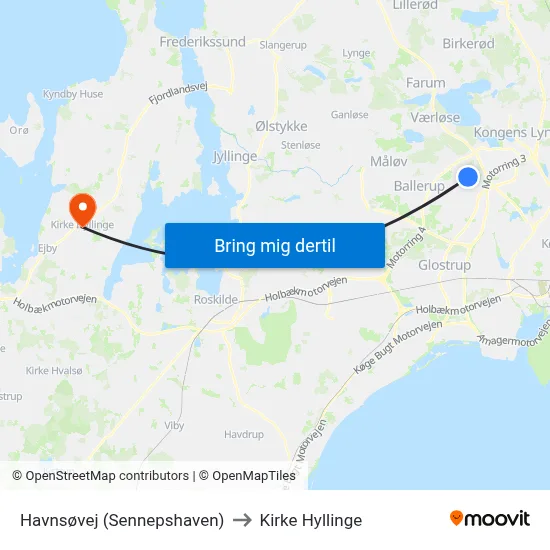 Havnsøvej (Sennepshaven) to Kirke Hyllinge map