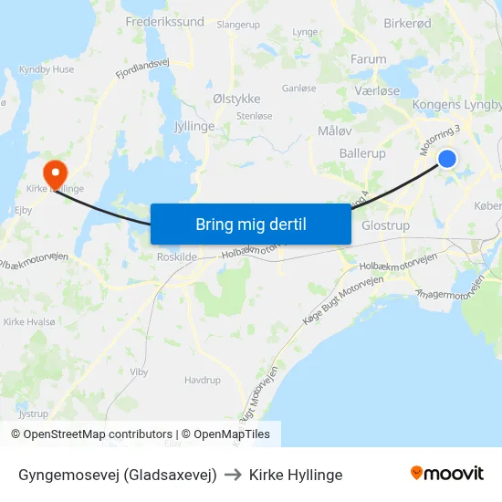 Gyngemosevej (Gladsaxevej) to Kirke Hyllinge map