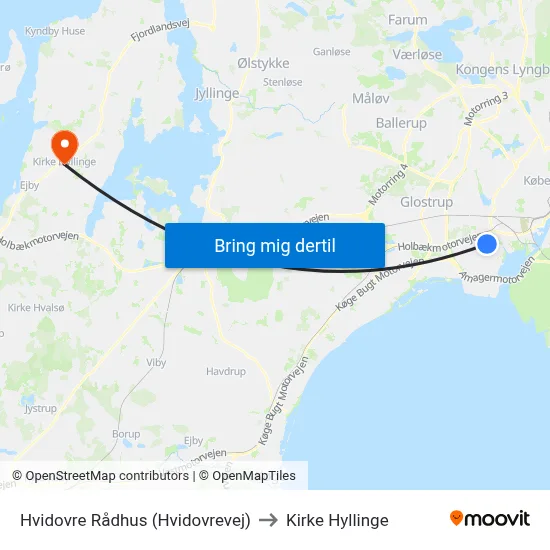 Hvidovre Rådhus (Hvidovrevej) to Kirke Hyllinge map