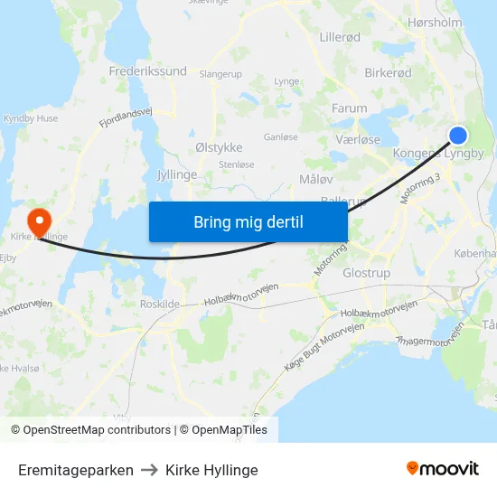 Eremitageparken to Kirke Hyllinge map