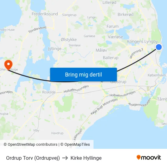 Ordrup Torv (Ordrupvej) to Kirke Hyllinge map