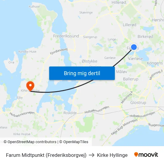 Farum Midtpunkt (Frederiksborgvej) to Kirke Hyllinge map