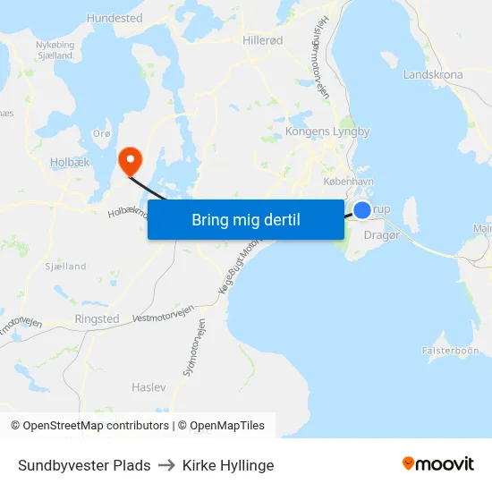 Sundbyvester Plads to Kirke Hyllinge map