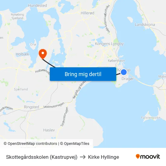 Skottegårdsskolen (Kastrupvej) to Kirke Hyllinge map