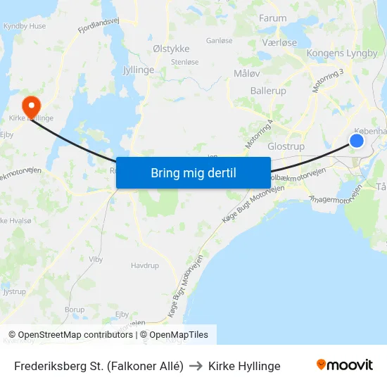Frederiksberg St. (Falkoner Allé) to Kirke Hyllinge map