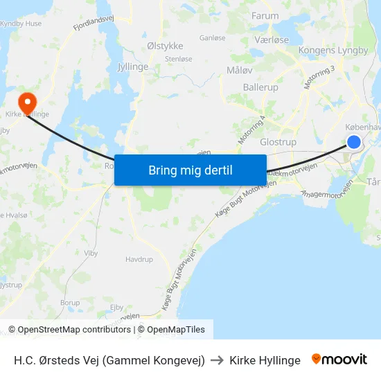 H.C. Ørsteds Vej (Gammel Kongevej) to Kirke Hyllinge map