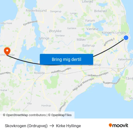 Skovkrogen (Ordrupvej) to Kirke Hyllinge map