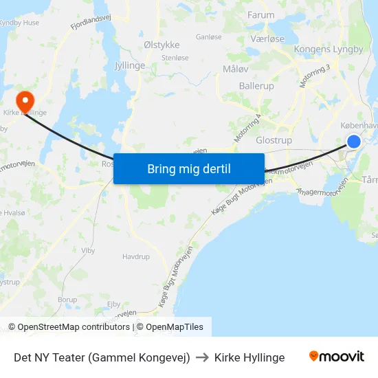 Det NY Teater (Gammel Kongevej) to Kirke Hyllinge map