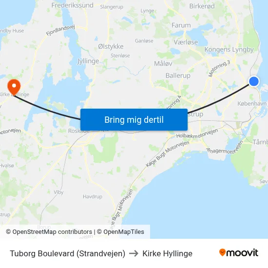 Tuborg Boulevard (Strandvejen) to Kirke Hyllinge map
