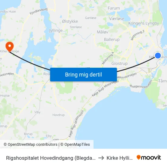 Rigshospitalet Hovedindgang (Blegdamsvej) to Kirke Hyllinge map