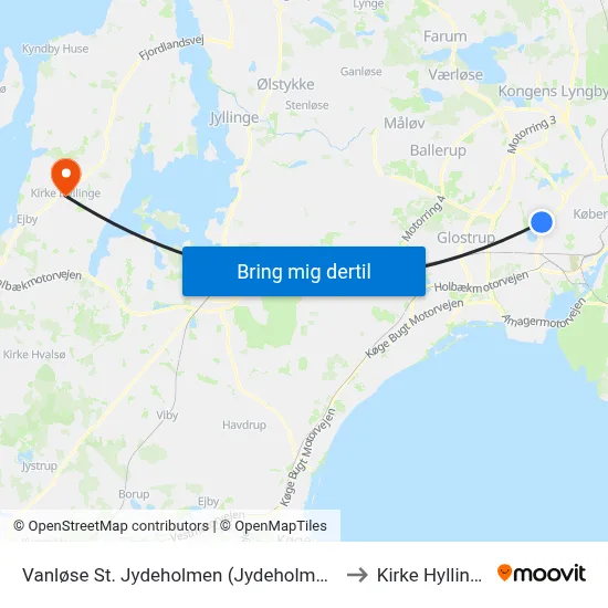 Vanløse St. Jydeholmen (Jydeholmen) to Kirke Hyllinge map