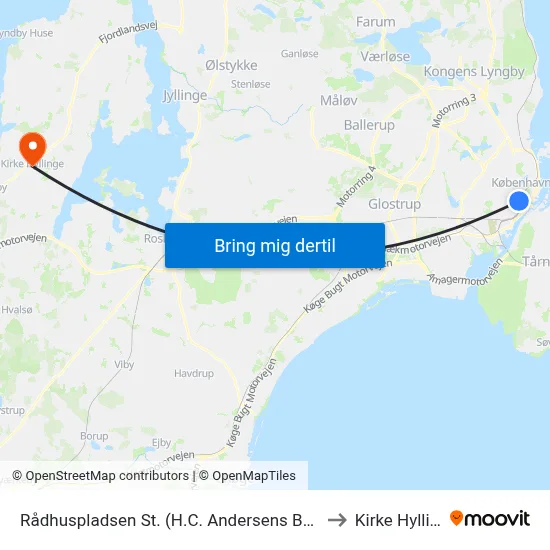 Rådhuspladsen St. (H.C. Andersens Boulevard) to Kirke Hyllinge map