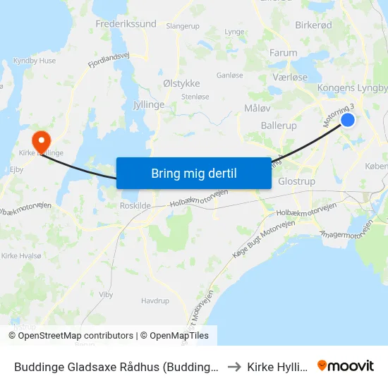 Buddinge Gladsaxe Rådhus (Buddinge Torv) to Kirke Hyllinge map