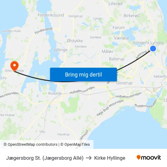 Jægersborg St. (Jægersborg Allé) to Kirke Hyllinge map