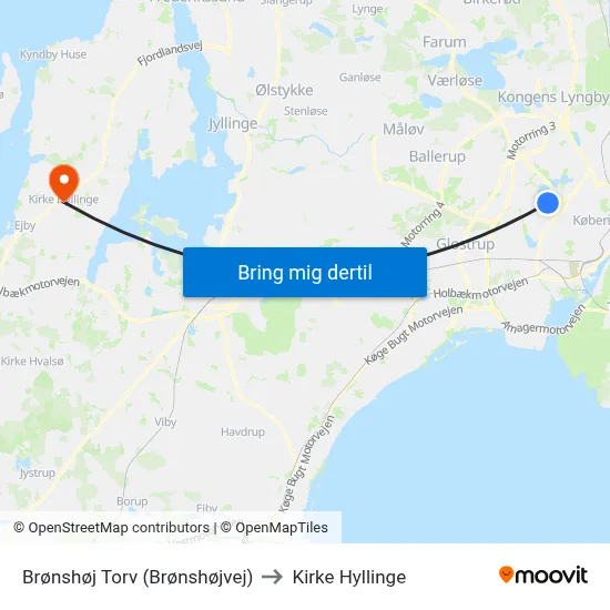 Brønshøj Torv (Brønshøjvej) to Kirke Hyllinge map