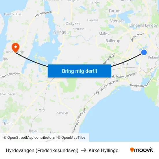 Hyrdevangen (Frederikssundsvej) to Kirke Hyllinge map