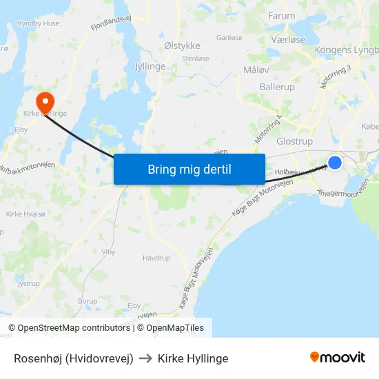 Rosenhøj (Hvidovrevej) to Kirke Hyllinge map