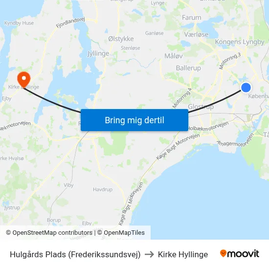 Hulgårds Plads (Frederikssundsvej) to Kirke Hyllinge map