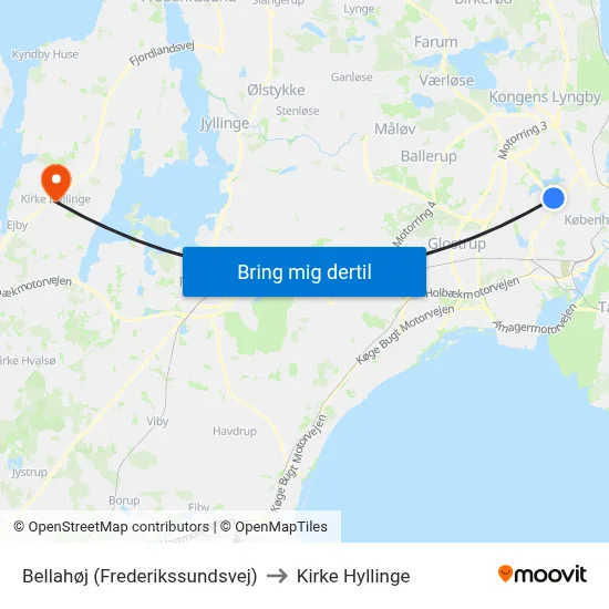 Bellahøj (Frederikssundsvej) to Kirke Hyllinge map