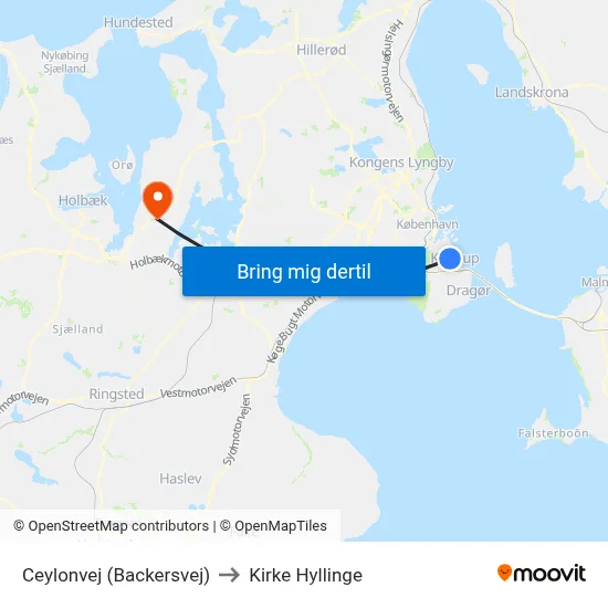 Ceylonvej (Backersvej) to Kirke Hyllinge map