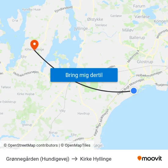 Grønnegården (Hundigevej) to Kirke Hyllinge map