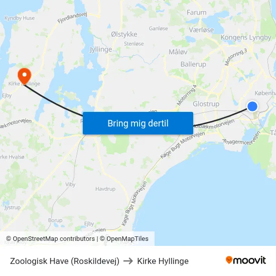 Zoologisk Have (Roskildevej) to Kirke Hyllinge map