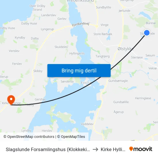 Slagslunde Forsamlingshus (Klokkekildevej) to Kirke Hyllinge map