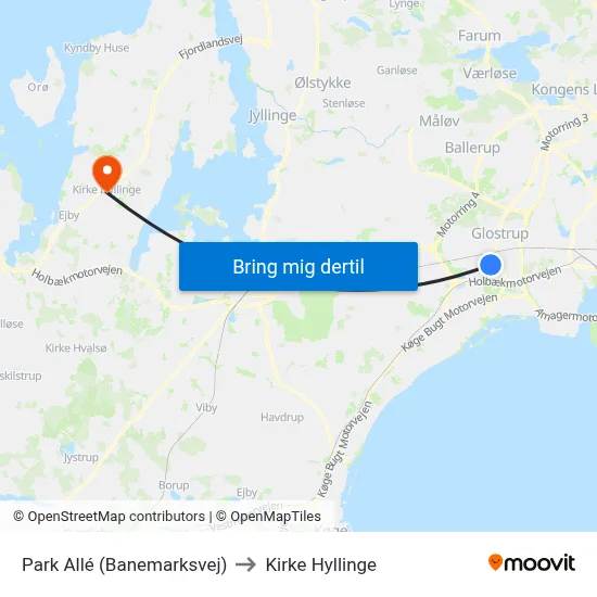 Park Allé (Banemarksvej) to Kirke Hyllinge map