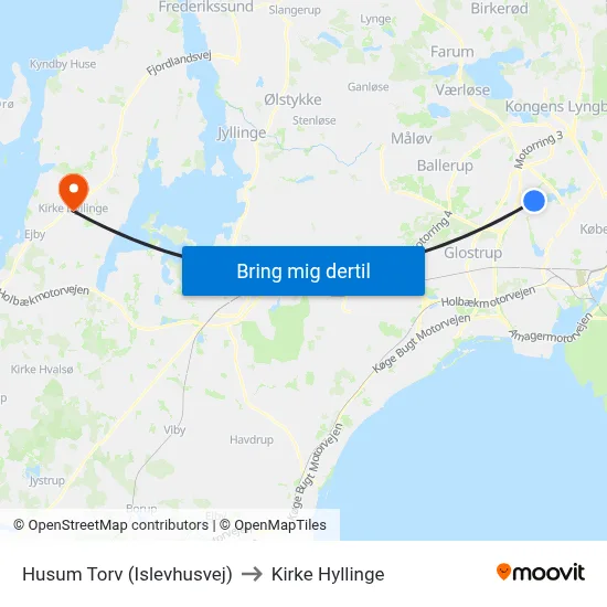 Husum Torv (Islevhusvej) to Kirke Hyllinge map