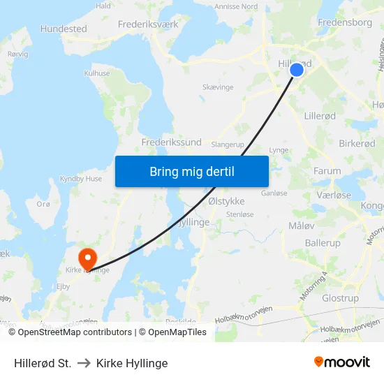 Hillerød St. to Kirke Hyllinge map