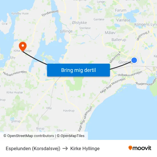 Espelunden (Korsdalsvej) to Kirke Hyllinge map