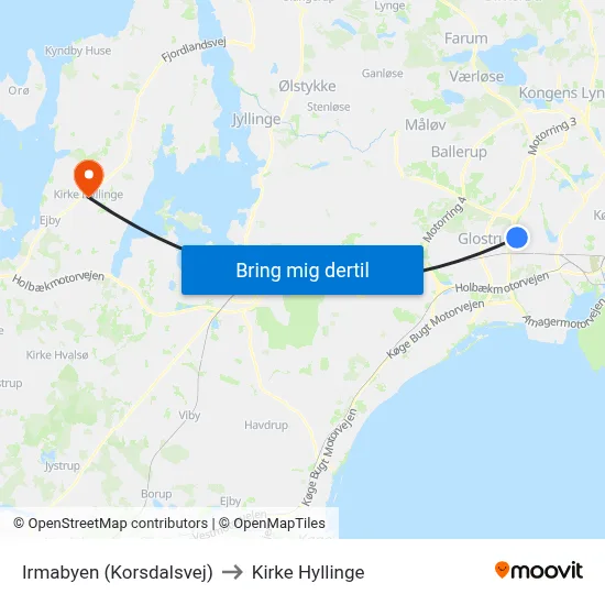 Irmabyen (Korsdalsvej) to Kirke Hyllinge map