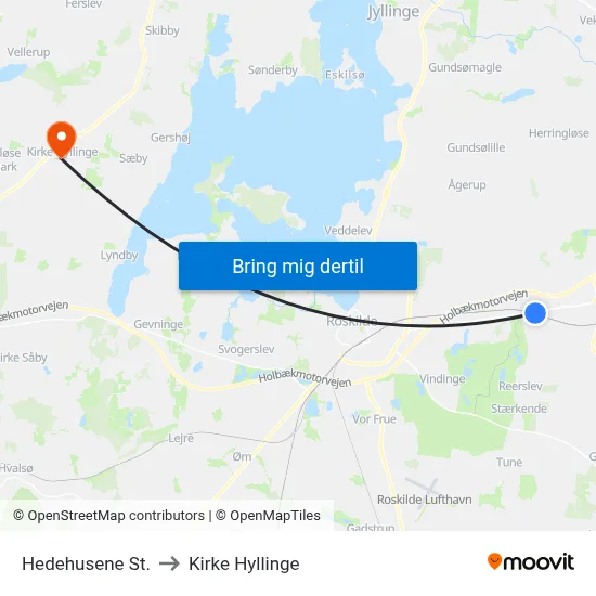 Hedehusene St. to Kirke Hyllinge map
